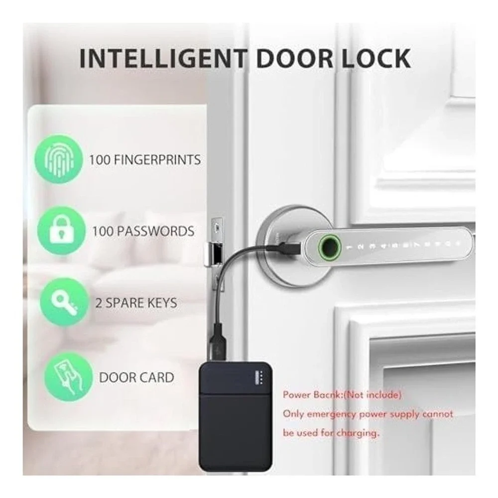 Evanshow Smart Fingerprint Door Lock Knob Keyless Entry Keypad NFC Silver
